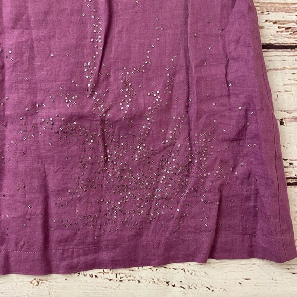 Eileen Fisher Tank Dress Womens 10 Sequins 100% Irish Linen Purple Scoop Neck - Picture 4 of 11